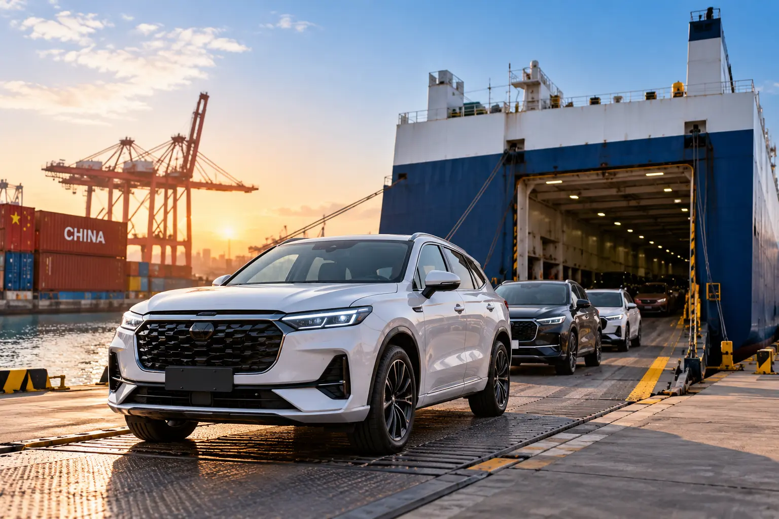 Cars being prepared for RoRo shipping from China